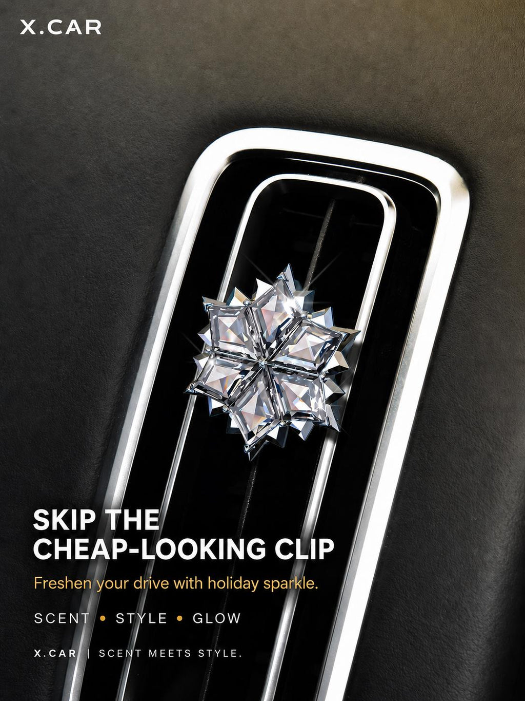 Christmas Crystal Snowflake Car Air Freshener with Long-Lasting Solid Fragrance
