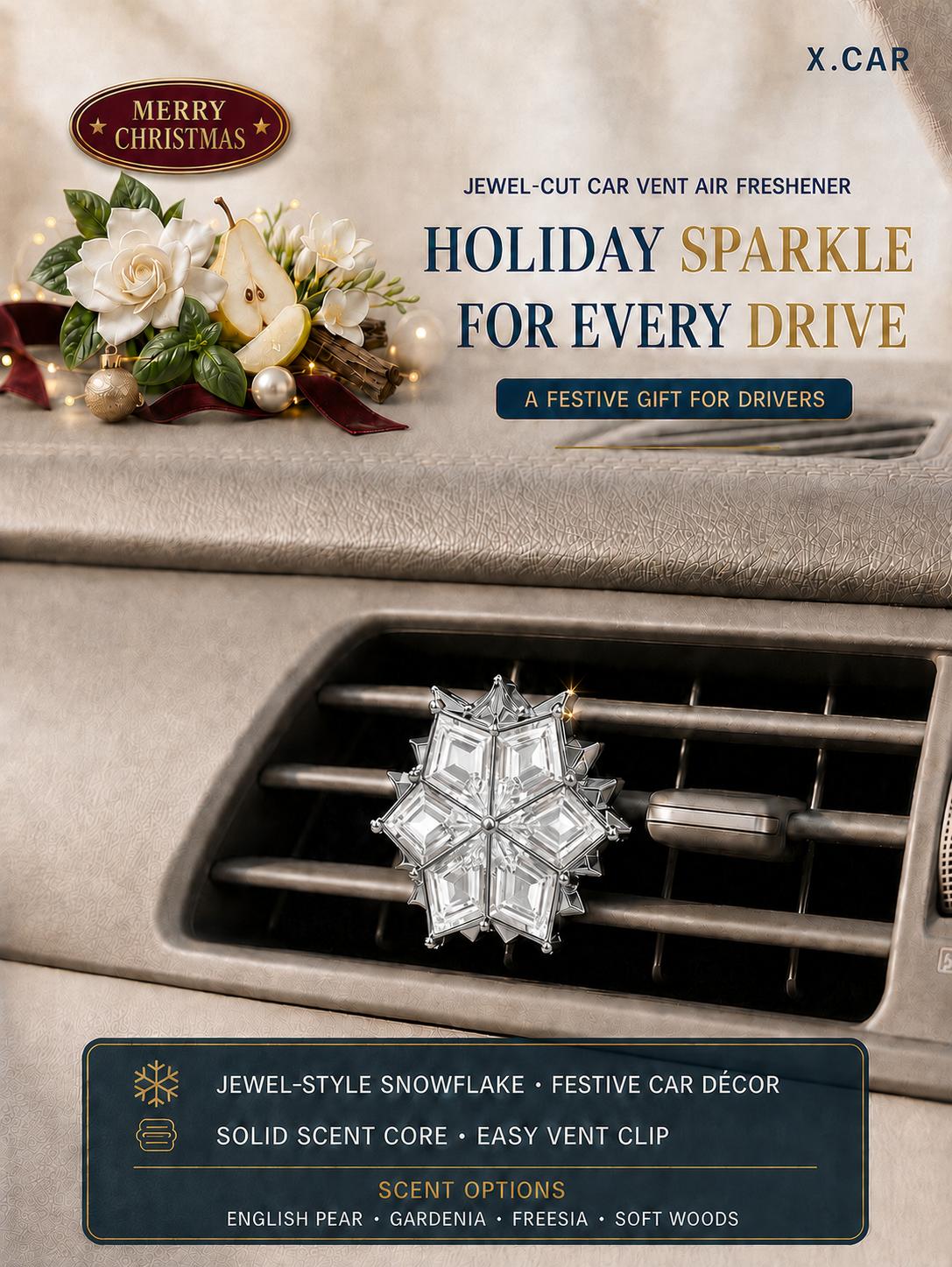 Christmas Crystal Snowflake Car Air Freshener with Long-Lasting Solid Fragrance