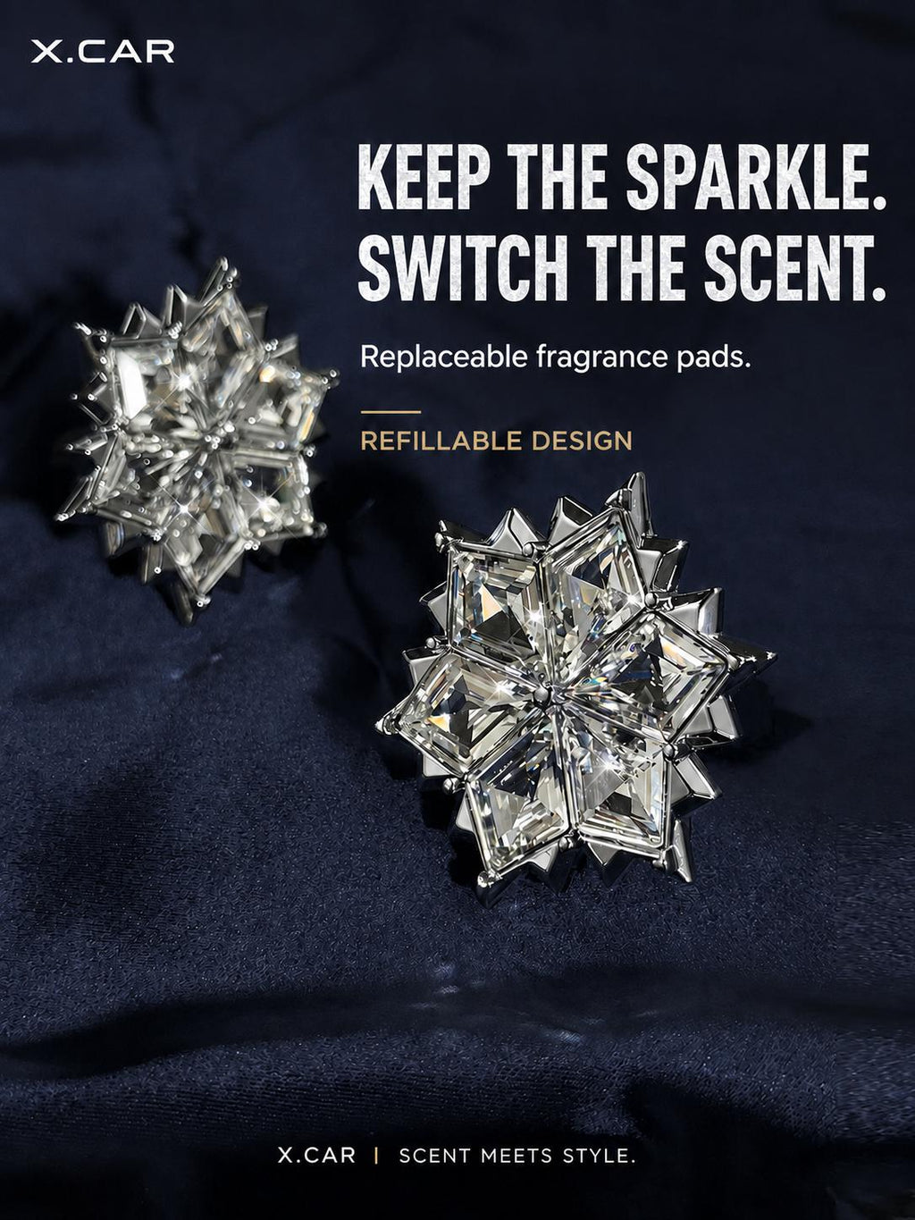 Christmas Crystal Snowflake Car Air Freshener with Long-Lasting Solid Fragrance