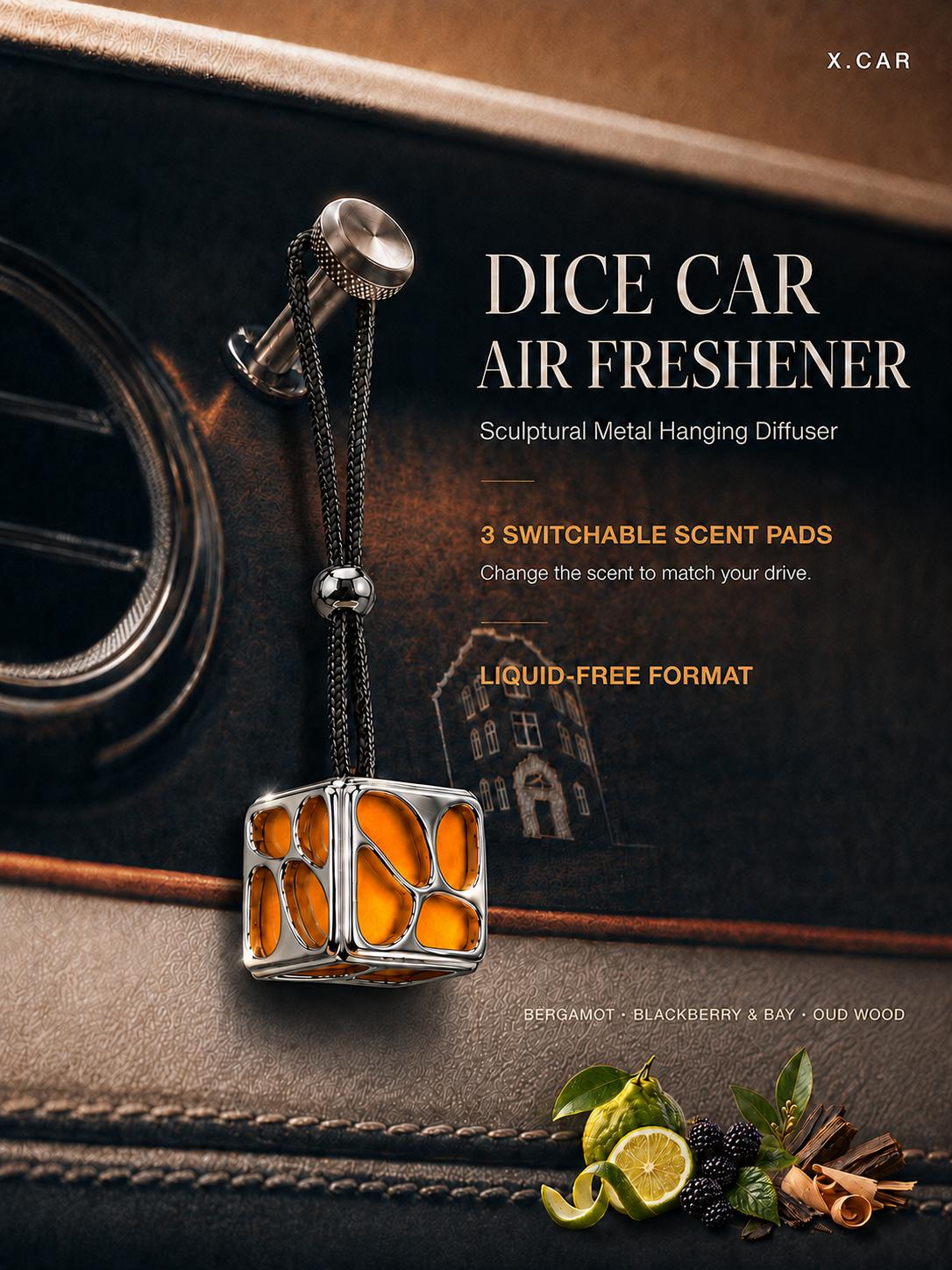 Dice Metal Car Hanging Air Freshener | Liquid‑Free Fragrance Diffuser