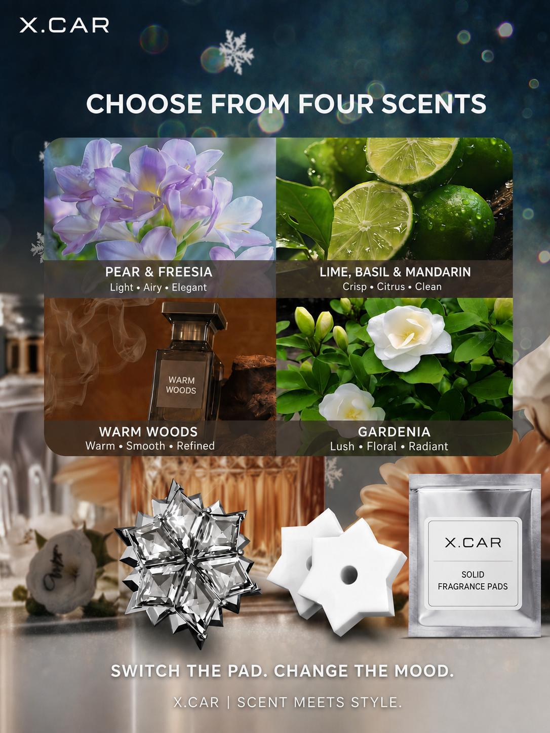 Christmas Crystal Snowflake Car Air Freshener with Long-Lasting Solid Fragrance