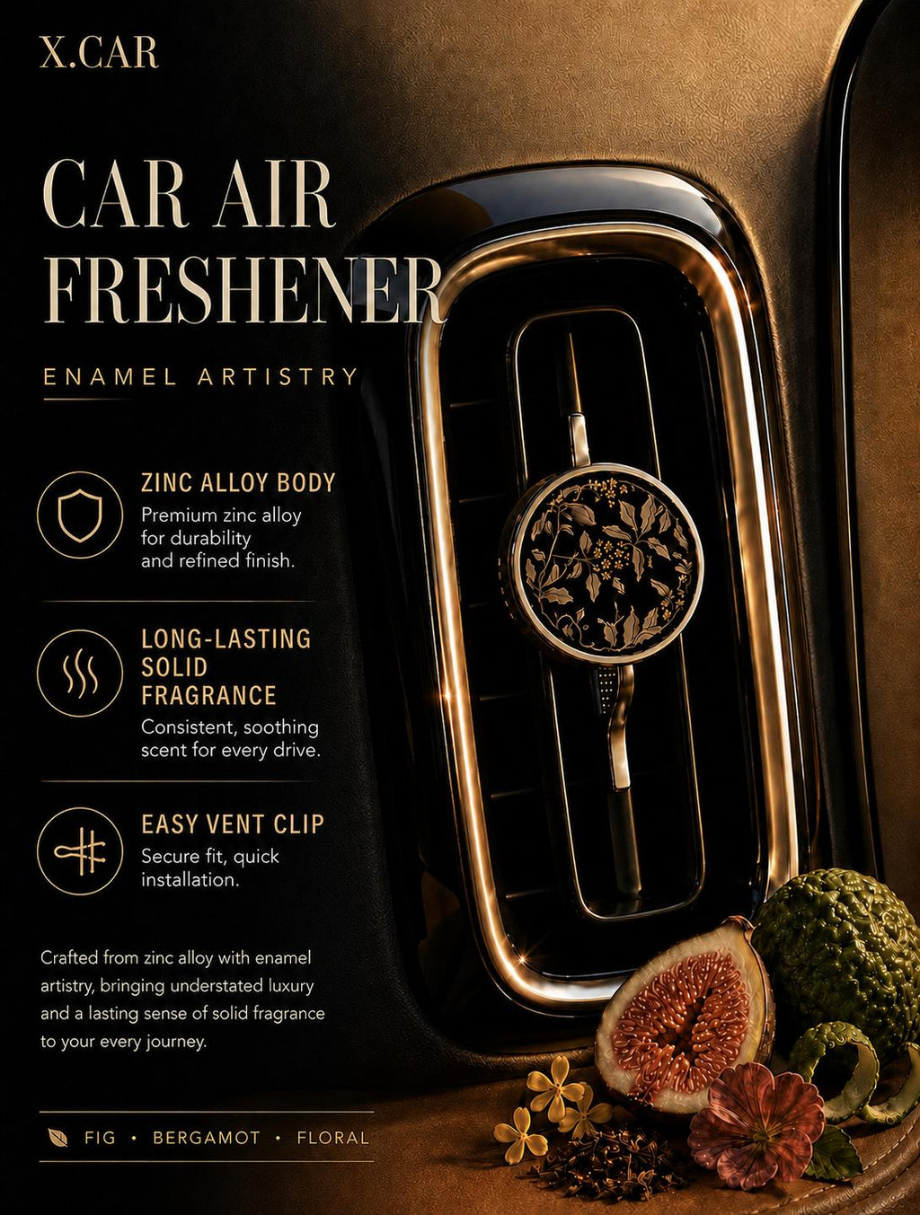 Botanical Enamel Car Air Freshener with Long-Lasting Solid Fragrance